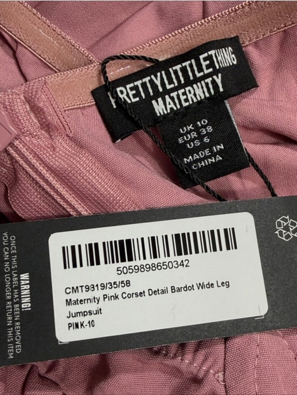 PrettyLittle Thing Maternity Pink Corset Detail Bardot Wide Leg Jumpsuit Size 6 - Picture 3 of 5